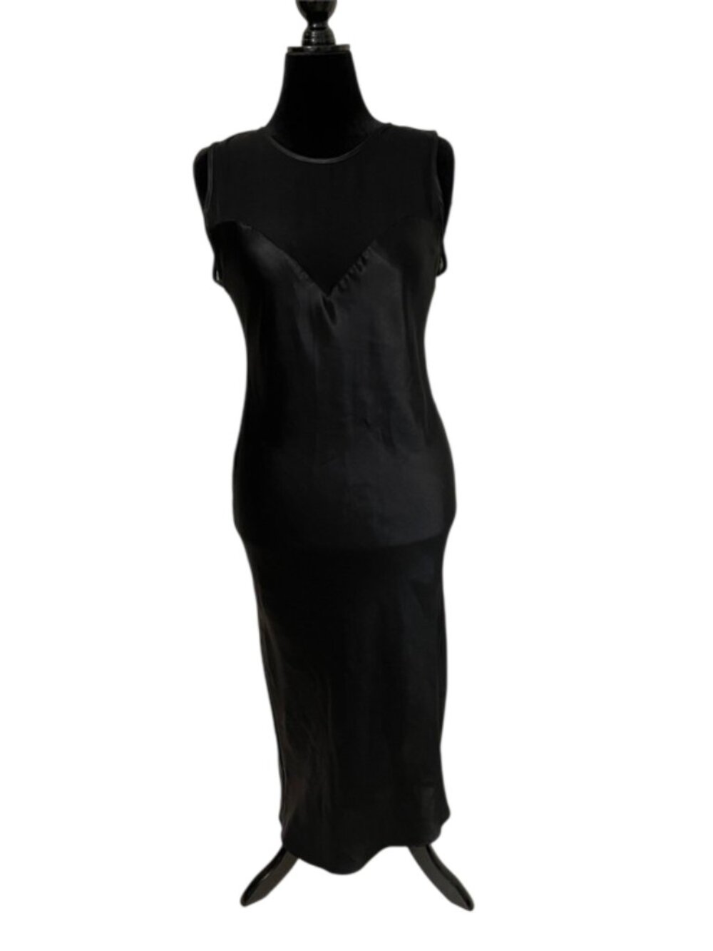 Circa 2000 Black Satin Maxi Nightgown Slip Dress Large 1990s VTG USA